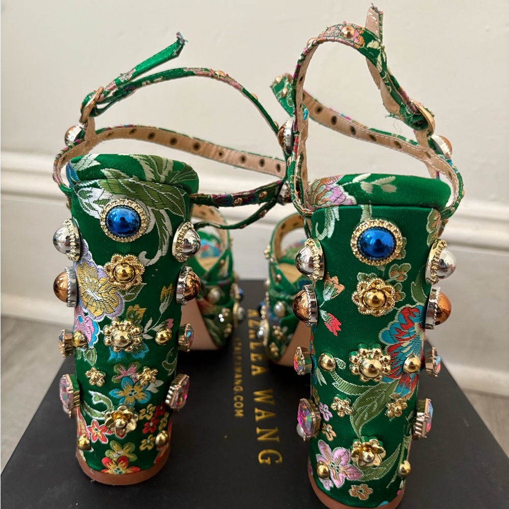 Floral Embellished Green Heels - Picture 6 of 11